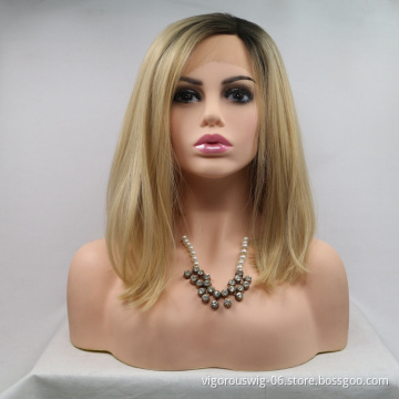 Vigorous ombre short bob premium high quality straight wholesale black women synthetic hair wigs with lace front